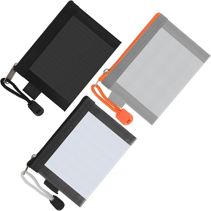 Classycoo Mini Zipper Mesh Bags 3 Pack,3" x 4.3" Nylon Small Zipper Mesh Pouch Key Card Holder,Coin Purse,Portable Travel Makeup Cosmetic Bags for Lipstick, Earphone (Black+ Grey+Orange)