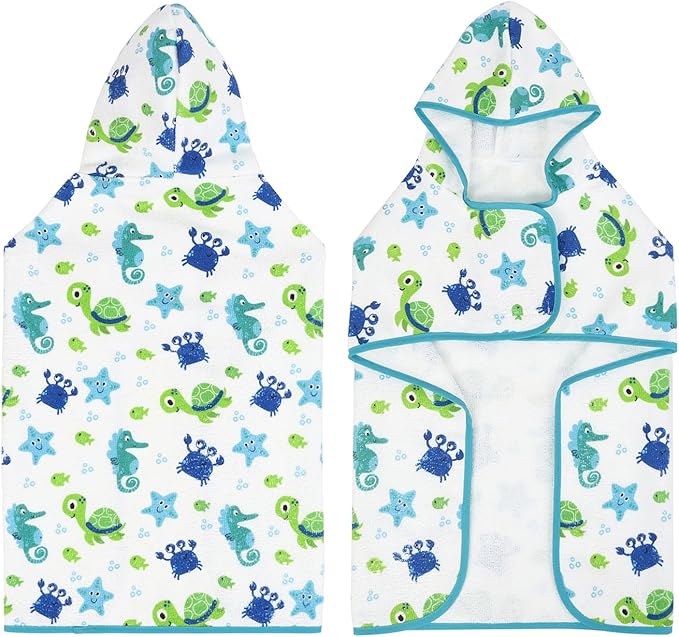 HDE Dog Bathrobe Super Absorbent Quick Drying Puppy Towel Wrap Coat Adjustable After Bath Robes with Hood for Dog Sizes S-XXL Sea Animals M