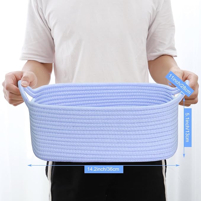 ABenkle Small Storage Basket with Handles, Cotton Rope Woven Dog Cat Toy Bin, Decorative Shelves Closet Organizing for Nursery Laundry Bedroom Bathroom, 14.2''x 11''x 5.1''