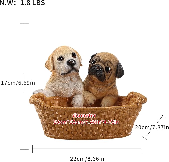 Resin Labrador & Pug Desktop Storage Basket, Decorative Catchall Bowl & Key Tray for Entryway Table, Cute Dog Statue Organizer, Pet Lover Gift