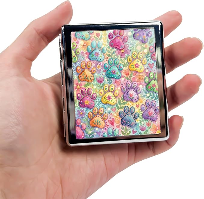 Weekly Pill Organizer, Metal Pill Box with 8 Compartments, Small Travel Pill Case for Purse Pocket, Medicine Vitamin Supplement Organizer (Paw Garden)