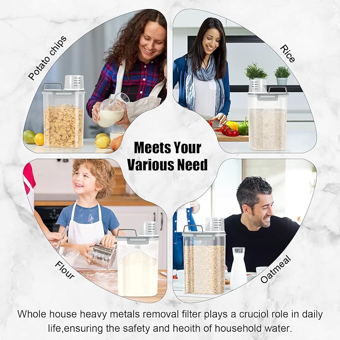 LEAWALK Airtight 4 LBS Rice/Cereal/Dry Food Storage Container BPA Free, 2.11Qt Clear Plastic Kitchen and Pantry Organization Bin Suitable for Oats, Flour, Sugar, Pasta, Pet Food, etc (Clear Grey)