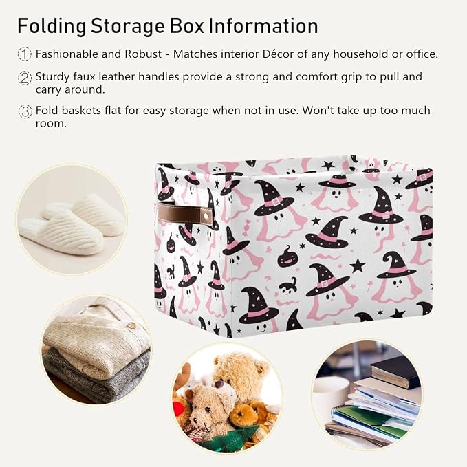 Kigai Storage Basket, Fabric Collapsible Closet Organizer Bin | Halloween Boo Waterproof Foldable Canvas Basket with Handles for Shelves, Nursery, Closet, Bedroom & Bathroom
