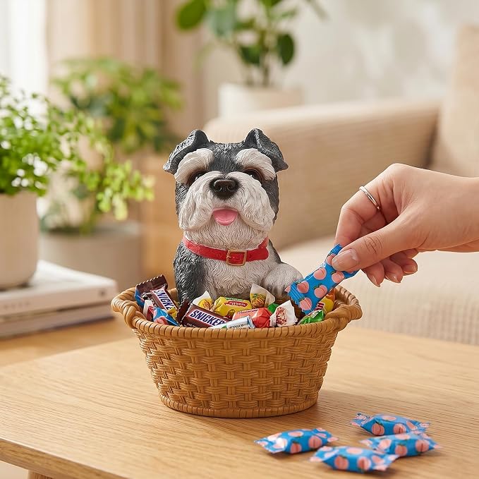 Cute Schnauzer Candy Bowl, Resin Dog Figurine Key Bowl for Entryway Table, Desktop Storage Basket Organizer for Desk, Unique Dog Lover Gift
