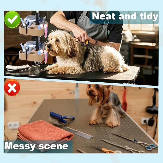 Pet Grooming Organizer for Scissors Brushes and Tools Holder - Portable Dog Grooming Table and Arm Stand Tools(khakiSquare 2PCS)