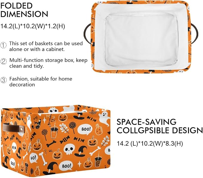 Kigai Storage Basket, Fabric Collapsible Closet Organizer Bin | Halloween Pumpkin Waterproof Foldable Canvas Basket with Handles for Shelves, Nursery, Closet, Bedroom & Bathroom