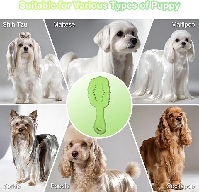 Cloud Shape Small Dog Grooming Brush - Soft Bristle Dog Brush - Ideal Gentle Puppy Hair Brushes for Maltese and Small Breeds- Perfect for Shih Tzus, Yorkies, and Maltipoos (Green)