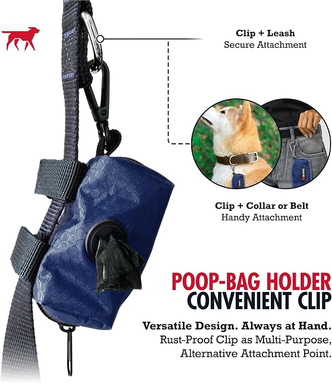 Tuff Pupper Dog Poop Bag Holder | Works with Any Dog Leash | Zippered Waste Bag Dispenser | Waterproof with Rust-Proof Clip | Convenient Lightweight Design | Includes 2 Rolls of Leak-Proof Bags
