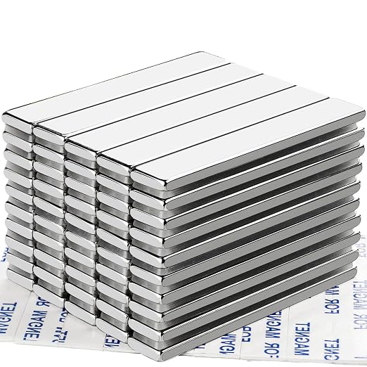 Strong Neodymium Magnets with Adhesive Backing, 50 Pack, 60x10x3 mm | Powerful Rare Earth Bar Magnets, Waterproof Black Magnetic Magnet Strips Heavy Duty for Craft, Kitchen, DIY, Office