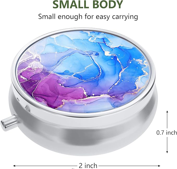 Nipichsha Pill Box, Small Pill Case for Purse & Pocket, Cute Travel Medicine Organizer, Portable Medicine Container Holder to Hold Vitamins, Medication, Fish Oil & Supplement, Blue Marble | Cute Travel Medicine Organizer, Portable Medicine Container Ho...