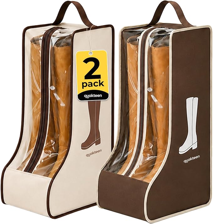Portable Boots Bag for Cowboy Boots Short Boot Storage Bags, Waterproof Cowboy Boot Travel Bag (2, Beige long+Brown long)