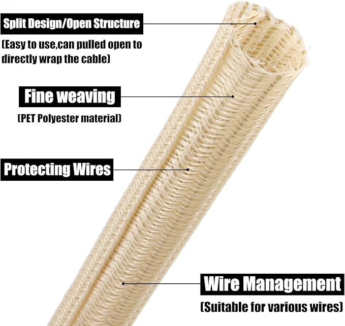 PET Braided Cable Sleeve Wire Protector Cable wrap Wire Covers for Cords Cable Sleeves Cord Management Cable Management Sleeve (10 Feet, Wood Color, 16mm(2/3 inch))