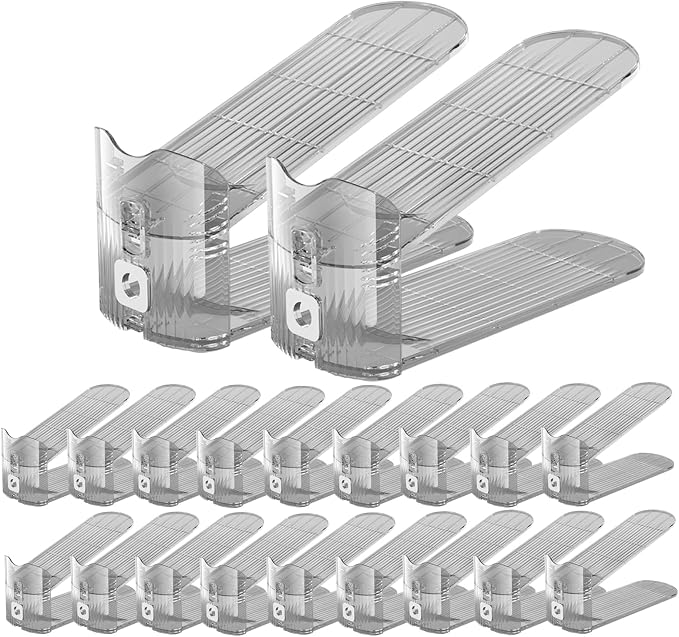 CiBiZi Adjustable Shoe Slots Organizers Clear Shoe Space Saver Shoe Stacker Shoe Rack Holder Oraganizers for Closet Cabinet Storage Grey 20Pack