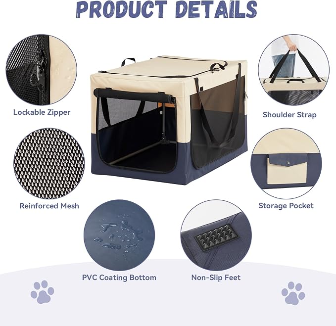 A 4 Pet 40-in Collapsible Soft Dog Crate, Large Dogs, Travel | patented screw frame, Lockable zippers, waterproof base, washable cover, outdoor/indoor/car