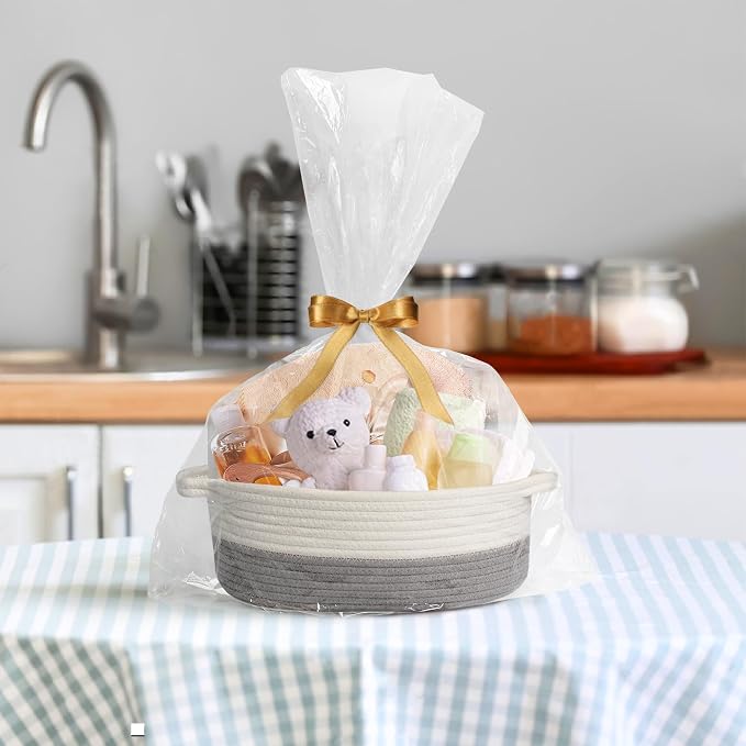 Small Dog Toy Basket, Woven Cotton Rope Storage Box for Cat Dog, Pet Baby Nursery Organizer, Empty Baskets for Gifts, Wicker Basket with Handles, Cute Shelf Bin for Decor, 12"x 8"x 5", Gray