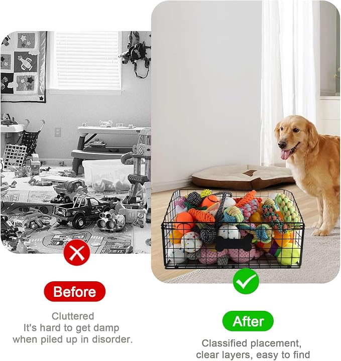 Geyecete 2 Pack Toy box for dogs large Dog Toy organizer Pet wire folding basket dog toy container dog toy box -Can be Personalized-Black