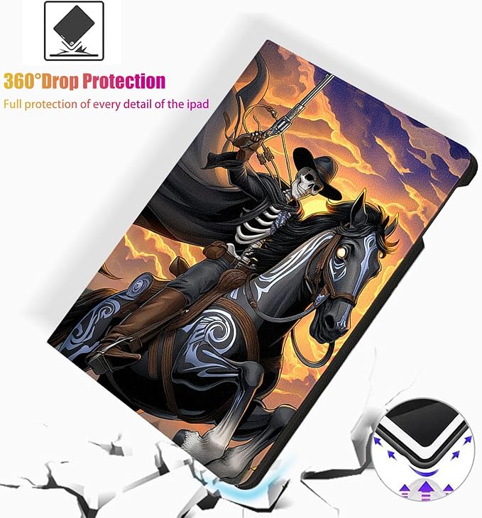for Microsoft Surface Go 4/3/2/1-10.5" 2021 Tablet Case,Auto Wake/Sleep,Adjustable Stand Protective Cover - Skeleton Cowboy