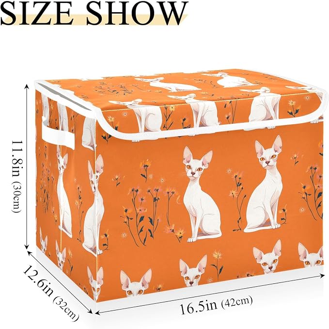 Beauty Sphynx Cats Orange Storage Bin Organizers And Storage With Lid for Shoe Shelves