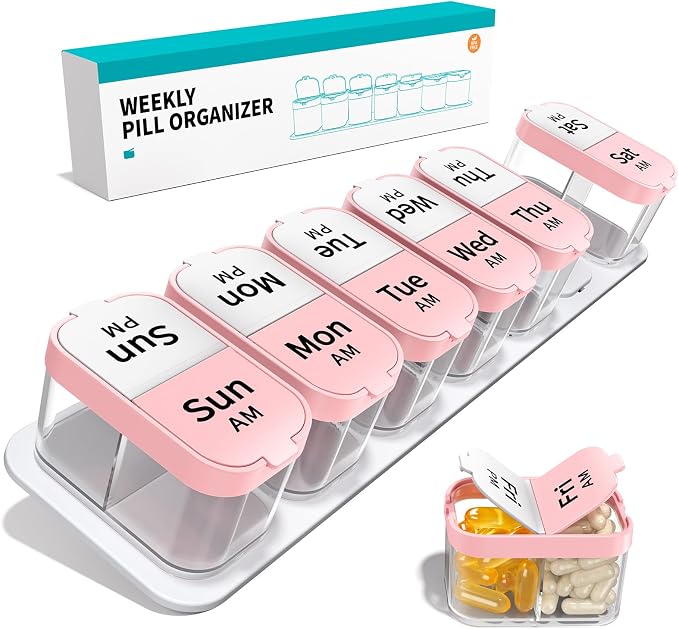 Daviky Extra Large Pill Organizer Weekly, XL Medicine Pill Organizer 2 Times a Day, Big Pill Box 7 Day AM PM for Vitamins, Supplements and Medication