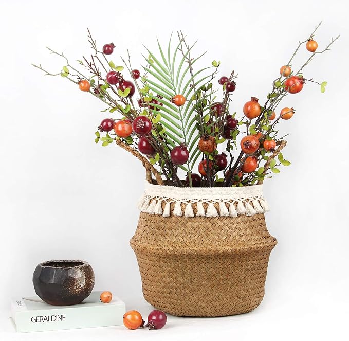 Boho Woven Seagrass Belly Basket for Storage Plant Basket or Toy Basket Living Bathroom (Medium, Beige)