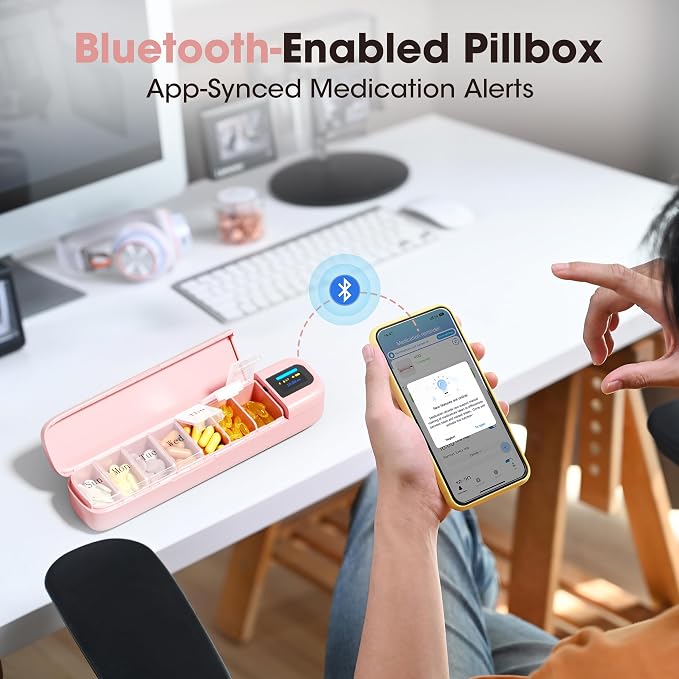 Daviky Automatic Pill Dispenser, Smart Pill Organizer with Alarm | Pill Box 7 Day with APP, Weekly Travel Pill Case, Portable Pill Reminder for Medicines, Supplements and Vitamins (Pink)