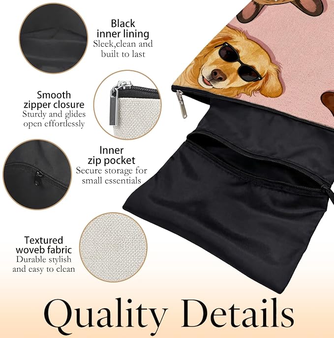 Funny Dog Lover Gifts Empty Mahjong Tile Bag 13x7.8 Inch | Pink Dog Printed Portable Travel Case Organizer Zipper Pouch for American Mahjong Tiles Game Night Accessories and Gifts