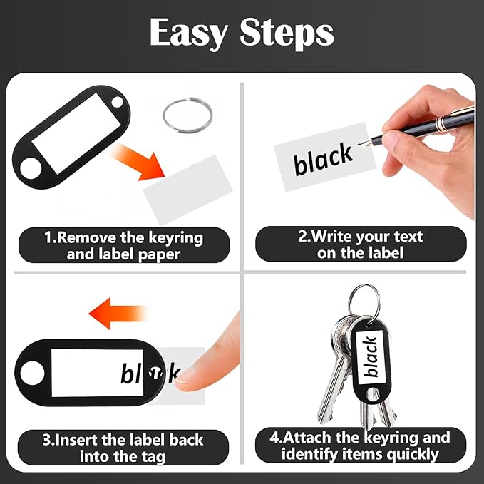 12 Pcs Plastic Key Tags with Labels and Ring Window, Single Color for Luggage, Pet ID, USB Drive (1 Color)