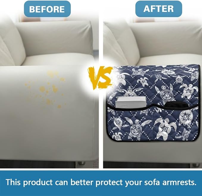 Sea Turtle Couch Arm Covers Stretch Armchair Cover, Anti-Stains Arm Chair Slipcover Washable Sofa Arm Covers Furniture Protector Cover Office Chair Armrest Protector