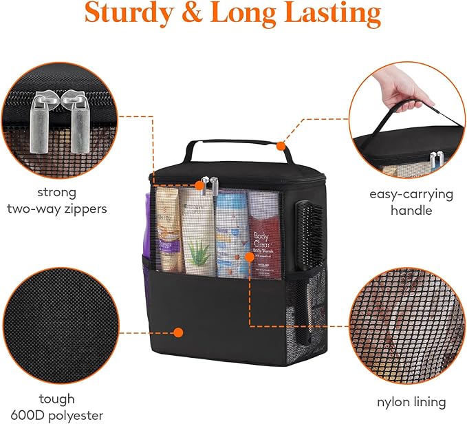 Lifewit Shower Bag Mesh Shower Caddy Portable College Dorm Room Essentials Tote Bag for Bathroom, Gym, Travel, Camping Quick Dry Hanging Shower Organizer Basket Toiletry Bag, Large, Black | Portable, Quick Dry, College Dorm Room Essentials, Tote Bag fo...