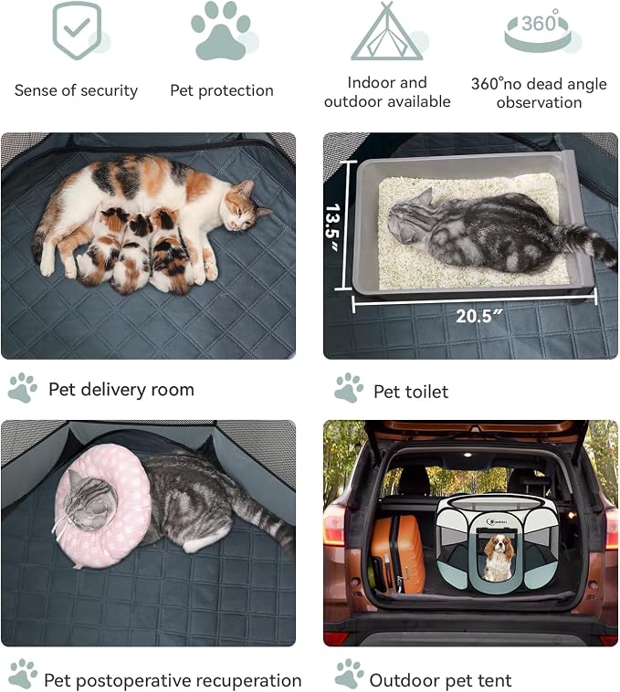 Siedihit Dog Cat Playpen Tent Crate Cage with 2 Washable Pads, Small Grey | Pet Nursing Enclosure Camping Rest Zone for Recovering Pets New Pet Quarantine Room Portable Pop Up Easy Set up lightweight