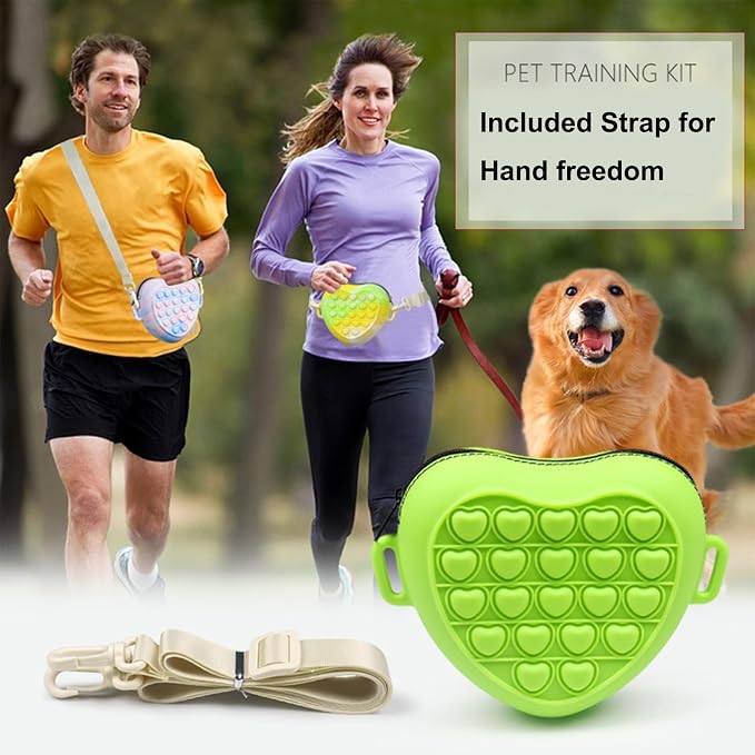 Silicone Dog Treat Pouch with Shoulder Strap and Waist Clip, Zipper Closure Closure to Avoid Spilling, Treat Pouches for Pet Training (Blue)