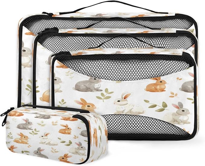 Packing Cubes for Travel, Animals Rabbits Travel Luggage Packing Organizers for Women Men, Large Custom Toiletries Bag for Clothes Shoes, Wild Rabbits