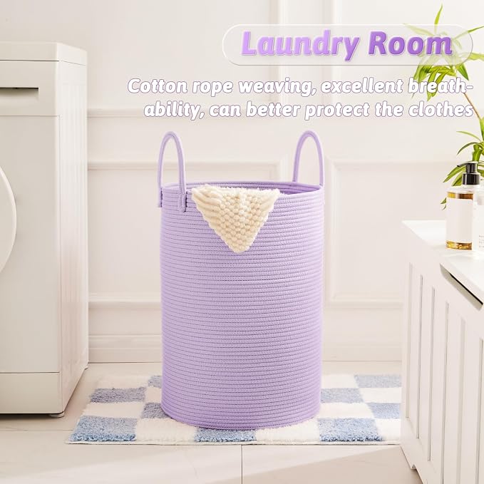 Artfeel Laundry Basket,Woven Cotton Rope Laundry Hamper,100L for Decorative Storage of Dirty Clothes,Toys and Blankets in Bathroom,Baby Room and Living Room
