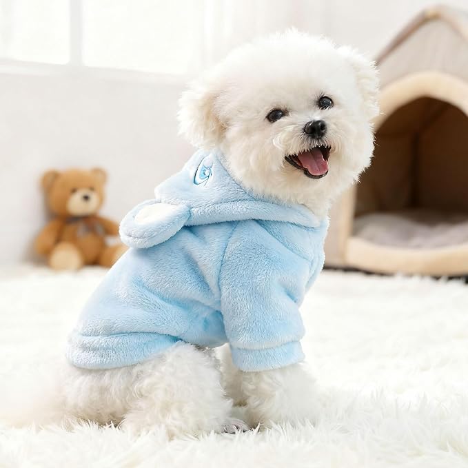 Dog Hoodie with Bear Ears Fleece Dog Sweater for Small Dogs French Bulldog Clothes Puppy Costume for Small Dogs XS Winter Clothes Cozy Pet Fleece for Cats