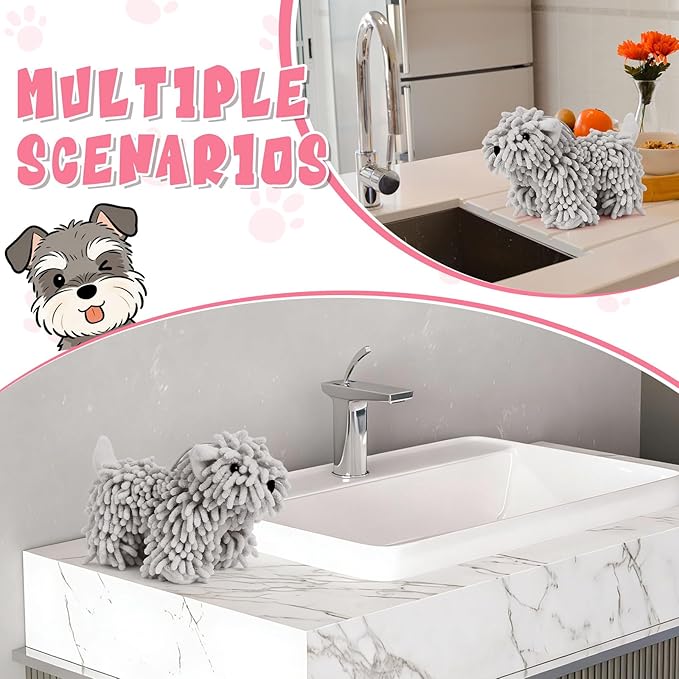 Tegeme 1 Pcs Chenille Dog Hand Towel Fuzzy Dog Towel Absorbent Microfiber Soft for Bathroom Kitchen Washstand (Grey)