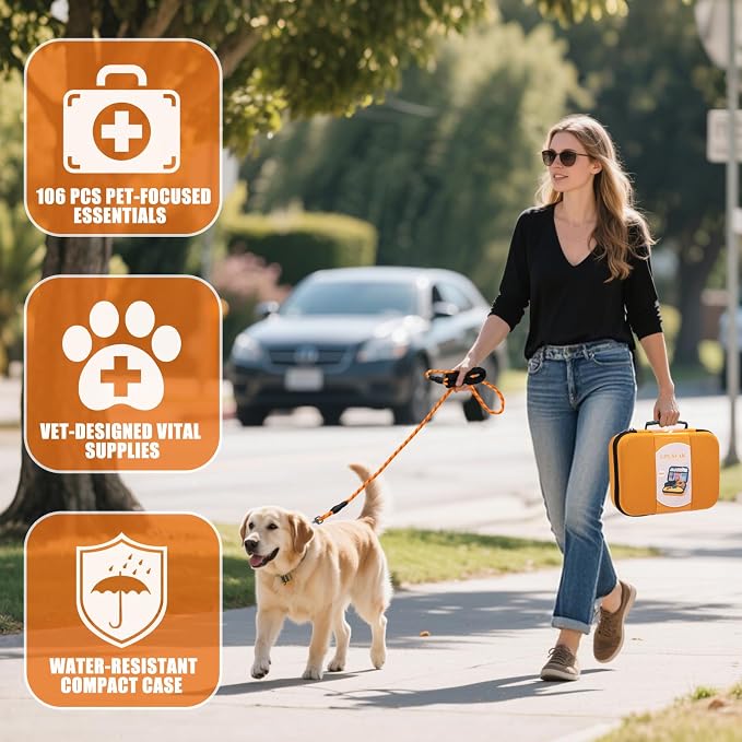 Pet First Aid Kit for Dogs - Pet Emergency Kit for Camping Hiking Traveling Hunting and Sports (Orange)