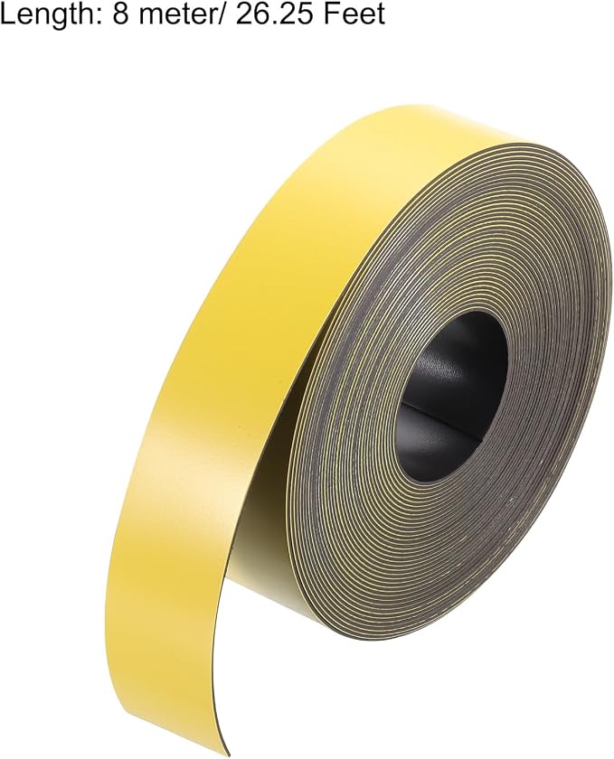 MECCANIXITY Magnetic Strip with Strong 1 Inch x 26.25 Feet Magnetic Strip Tape,Magnetic Tape Labels for Whiteboards Refrigerator and Crafts Yellow