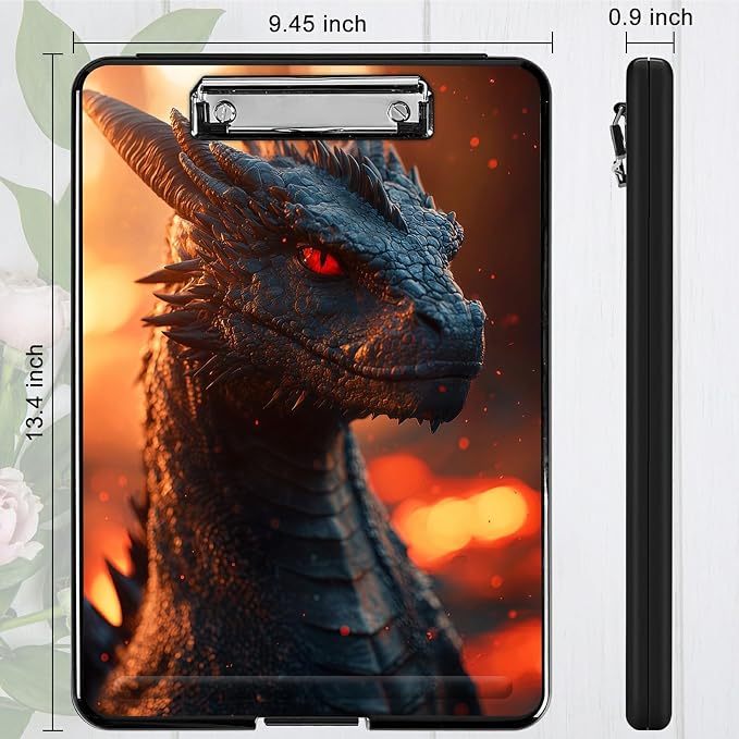 Heavy Duty Storage Clipboard, Slim Nursing Clipboard with Internal Pen Case, Portable File Organizer Case for A4 Letter Size Paper Office Medical Professionals, Red Eyed Dragon