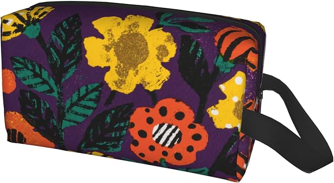 Purple Whimsical Florals Makeup Bag - Durable 600D Oxford Fabric Travel Cosmetic Bag, Shockproof Foam Padded Toiletry Organizer for Gym & Daily Use 10x6.2x4.9 Inch