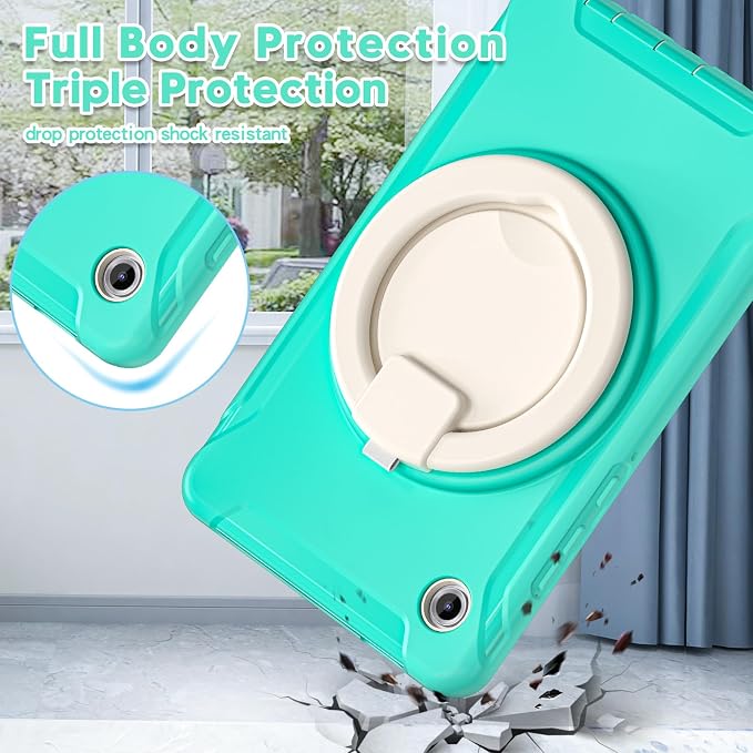 Heavy Duty Shockproof Case for Samsung Galaxy Tab A11 8.7 Inch 2025 (Model: SM-X133/X135/X135F) - with 360° Rotating Stand Handle, Built-in Screen Protector,Kid-Friendly Protective Cover (Green B)