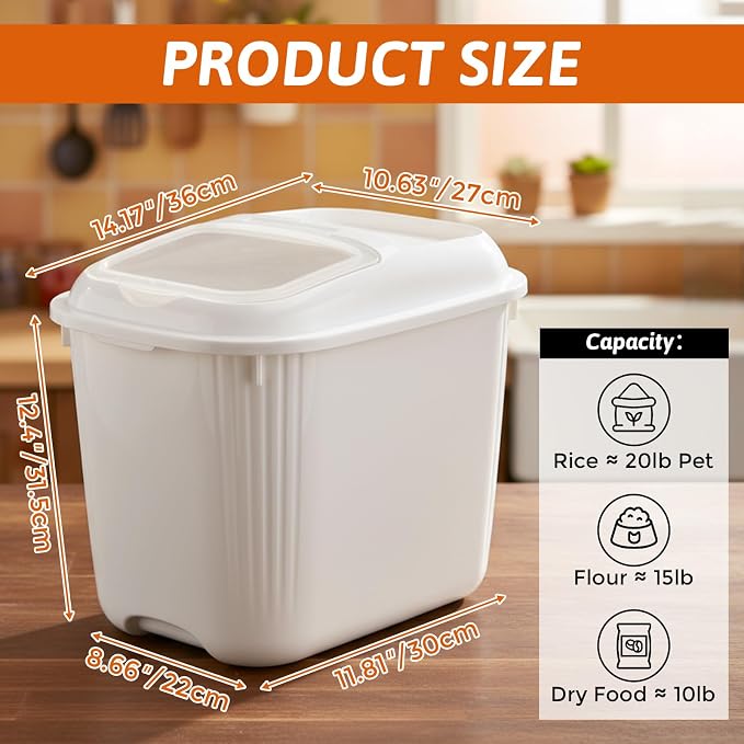 Blushtier 4 Pack Sugar Storage Containers Flour Bin with Wheels Large Pet Dog Food Storage Boxes Measuring Cup Sealed Transparent Flip Lid Portable Household Rice Container Set(30 Lbs)