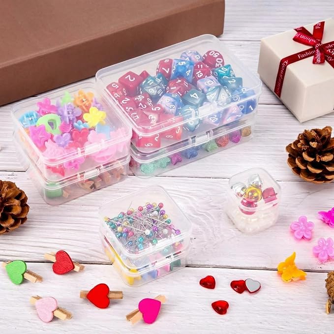 24 Packs Small Clear Plastic Beads Storage Containers Box with Hinged Lid for Storage of Small Items, Crafts, Jewelry, Hardware(3.3 x 3.3 x 1.2 Inches)