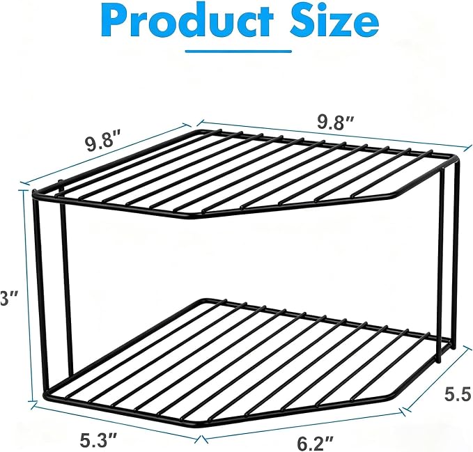 2Pcs 2-Tier Corner Stackable Organizer Shelf - Cabinet Storage Shelf Rack, Shelves，Kitchen Counter and Cabinet Shelf, Storage Rack Organizer for Kitchen (Black)