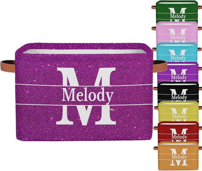 Custom Initial Letter Storage Basket, Dark Magenta Purple Glittering