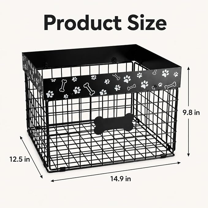 Metal Dog Toy Basket for Living Room, Foldable Dog Toy Storage Bin with Personalized Bone Label, Chew Resistant Pet Toy Organizer Basket, Durable Wire Dog Toy Box for Balls, Ropes, Plush Toys