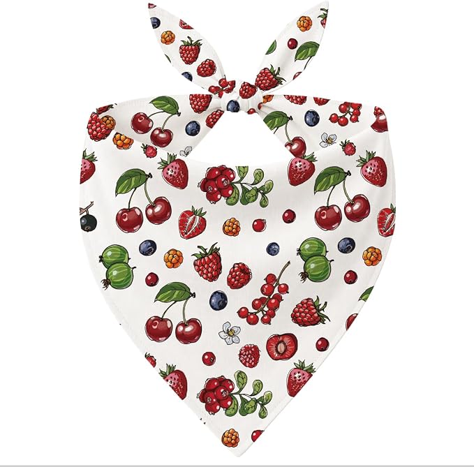 Berry Dog Bandana, Mixed Berry Fruit Pattern Pet Triangle Scarf for Small Medium Dogs, Cute Puppy Bandana for Daily Wear Walks Picnic Birthday Party Family Photos