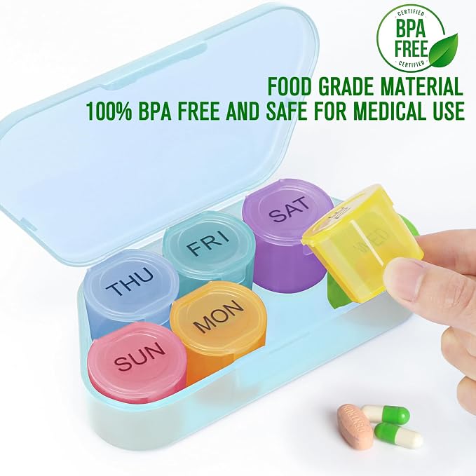 NatureTouch Weekly Pill Organizer, BPA Free Medicine Organizer Rainbow 9 Day Pill Box, Daily Portable Pill Conatainer for Pills/Vitamin/Fish Oil/Supplements [Lastest Version],Blue
