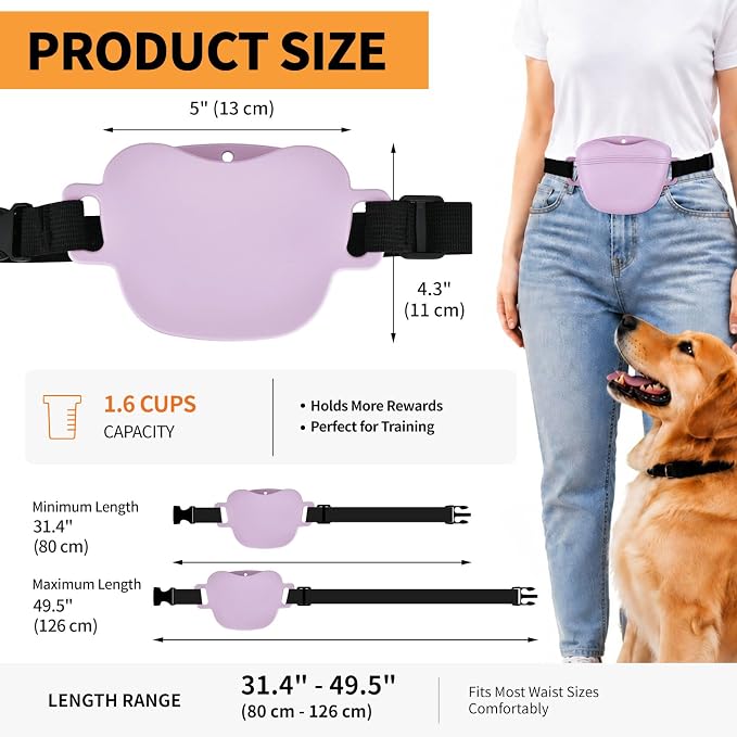 Silicone Dog Treat Pouch with Training Clicker | Upgraded Magnetic Closure, 1.6 Cup Capacity, Food-Grade Silicone, Easy Cleaning, Adjustable Belt for Training and Walking