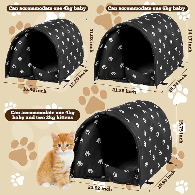 Doublefill 3 Pcs Foldable 16.5 x 12 x 11 Inches Cat Houses Paw | Weatherproof Waterproof Rainproof, Cotton Padded Interior for Warmth, Tent Design, for Indoor Garden Patio Use
