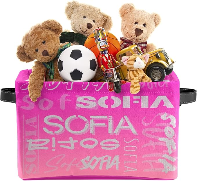 Personalized Storage Bins with Name Custom Kids Storage Basket Cubes Organizer with Handles for Organizing Boys and Girls Toys Shelf Closet Nursery Baskets Boxes, 1 Pack